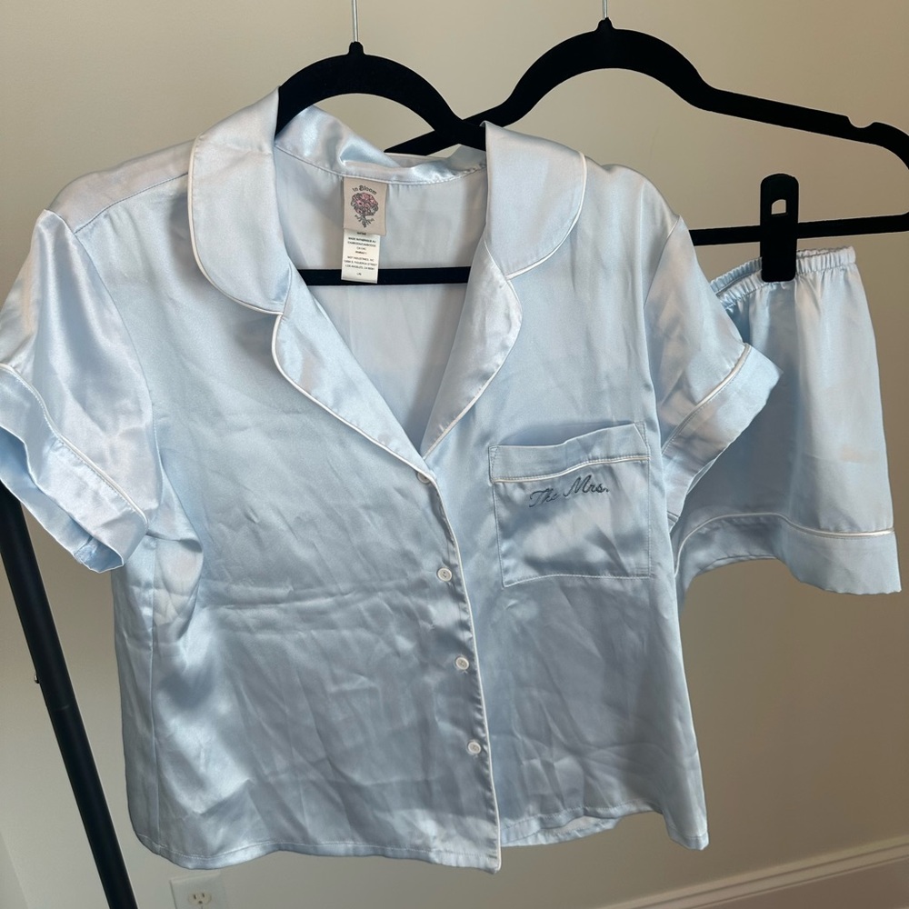 In Bloom Light Blue Satin Blouse NWOT